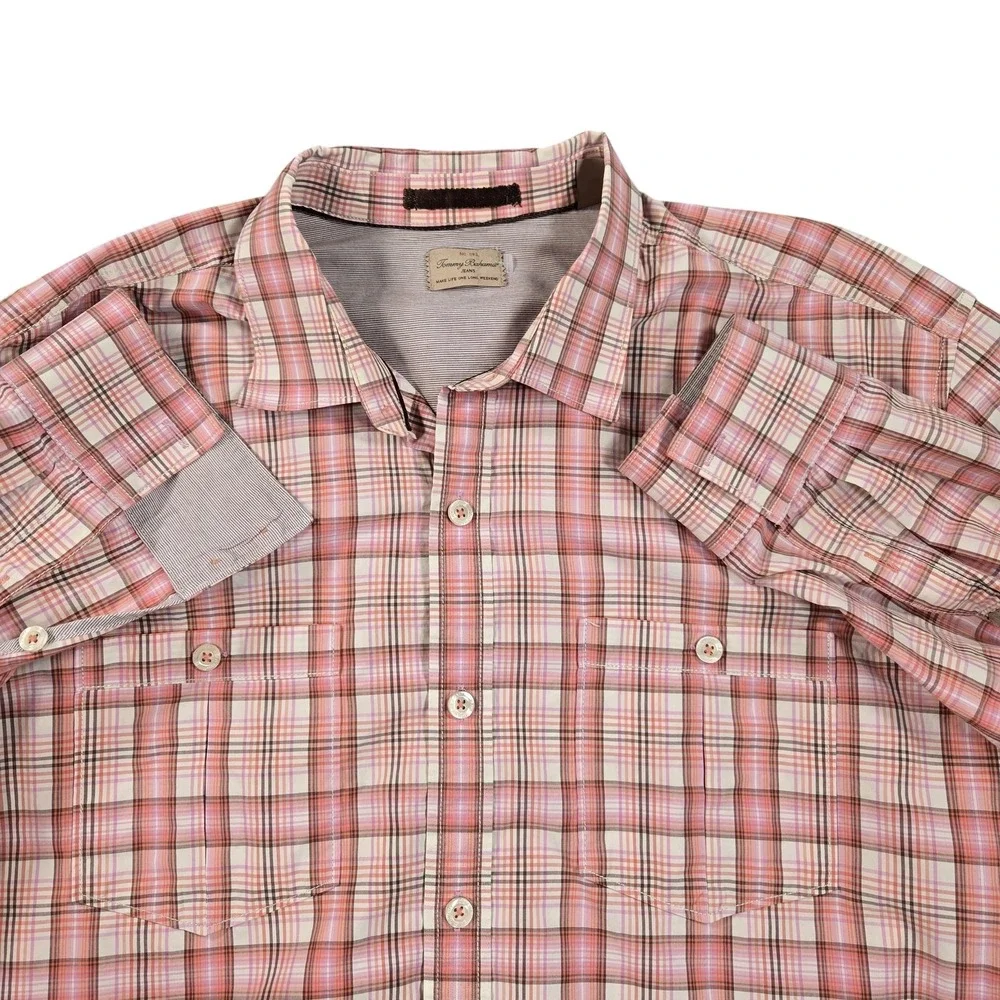 Tommy Bahama Shirt Mens 2XL‎ Pink Plaid Long Sleeve Button Front Casual Cotton